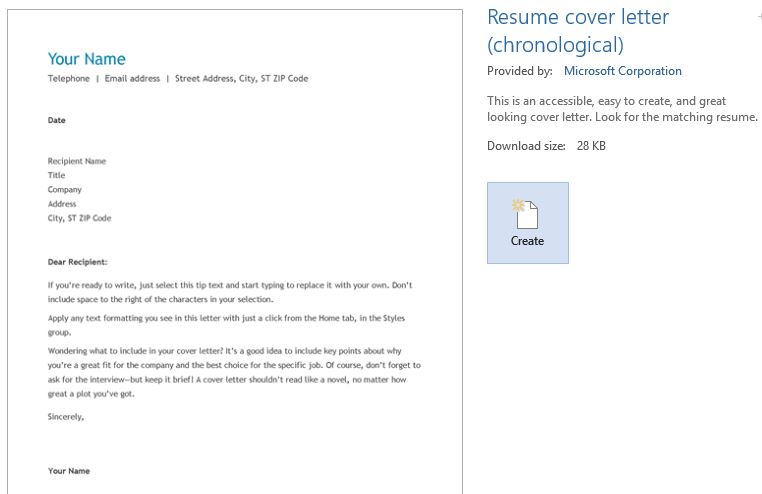 Cover Letter Template Create Dialog box