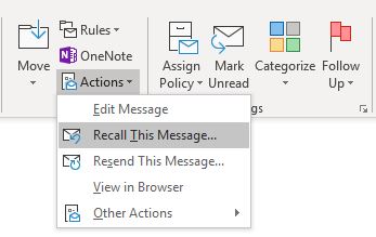 how to recall an email in outlook 2018